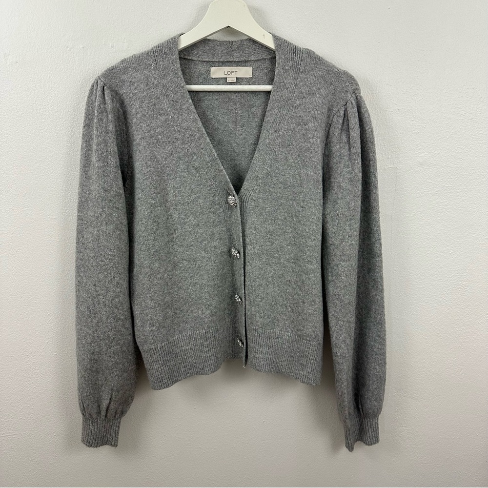 2/$20 LOFT Gray V-Neck Button Up Cardigan Sweater Women's Size S